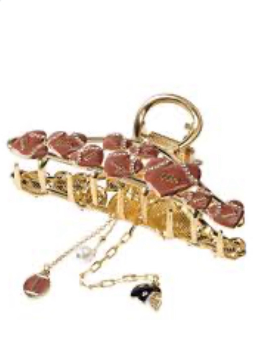 Serra Goldtone and Brown football Hair Clip with 3 Dangle Charms NIP